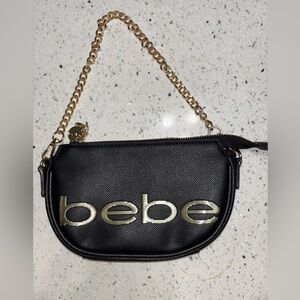 Bebe Black Bag with Gold Logo and Chain